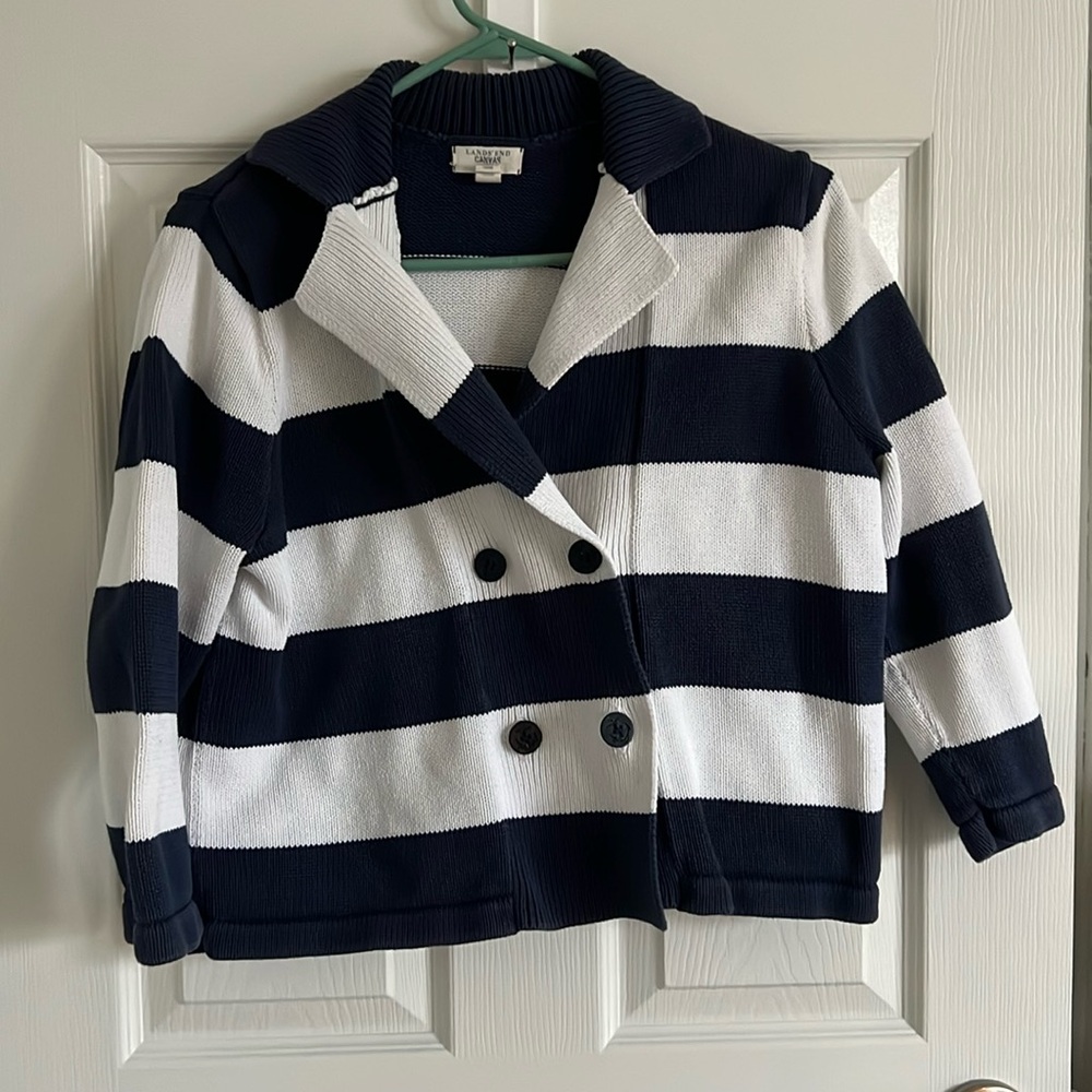 Lands End navy and white stripped sweater- large